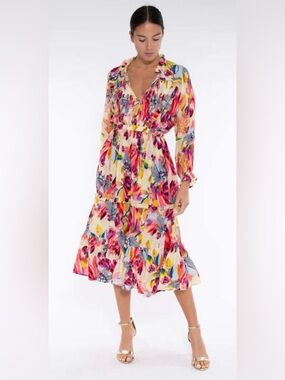TAJ by Sabrina Crippa Baxedes Midi Dress in Figs & Florals Size Small